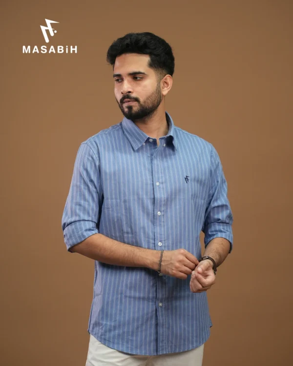 Stripe Cotton Tealish Blue