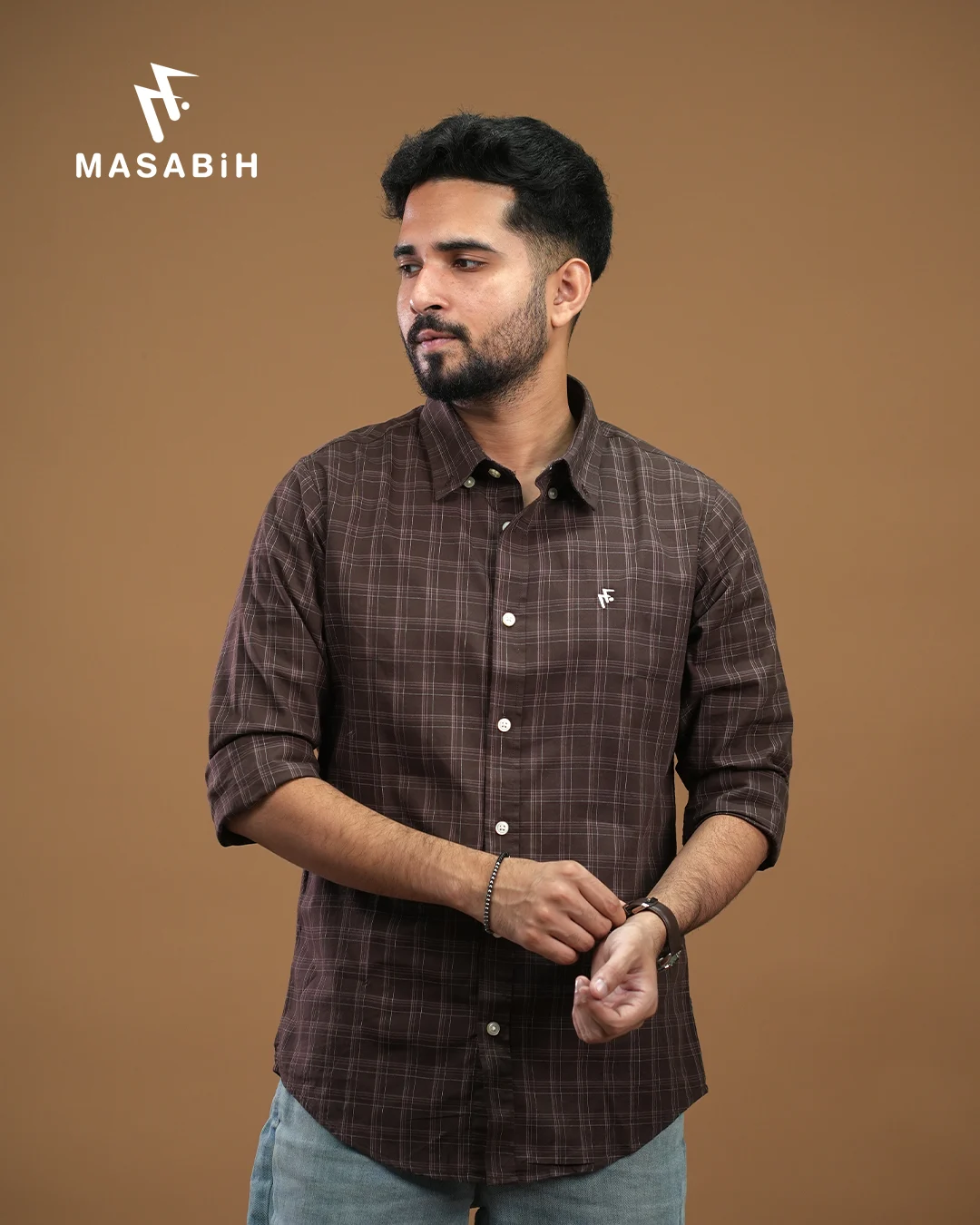Masabih_Shirt-photo-06.1 Check Cotton Chocolate - Image 1