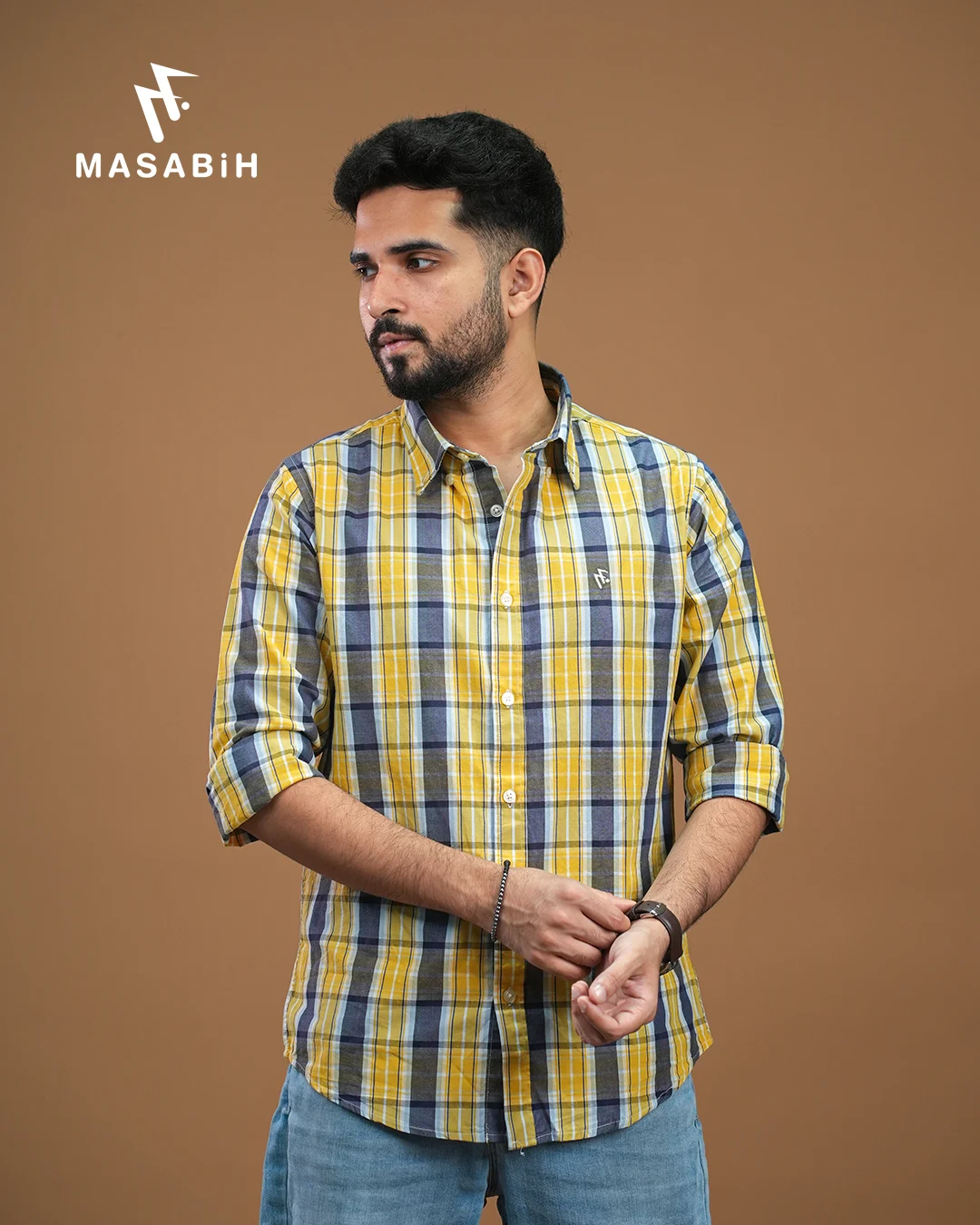 Masabih_Shirt-photos-14.1 Check Cotton Yellow - Image 1
