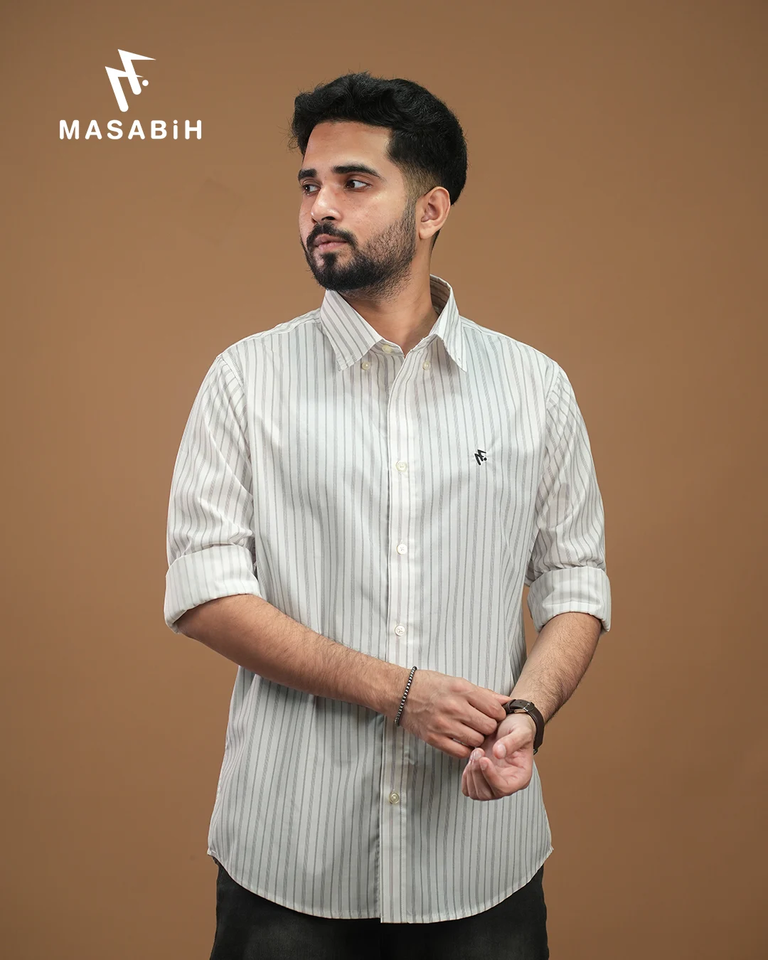 Masabih_Shirt-photos-29.1 Stripe Cotton Pastel Grey - Image 1