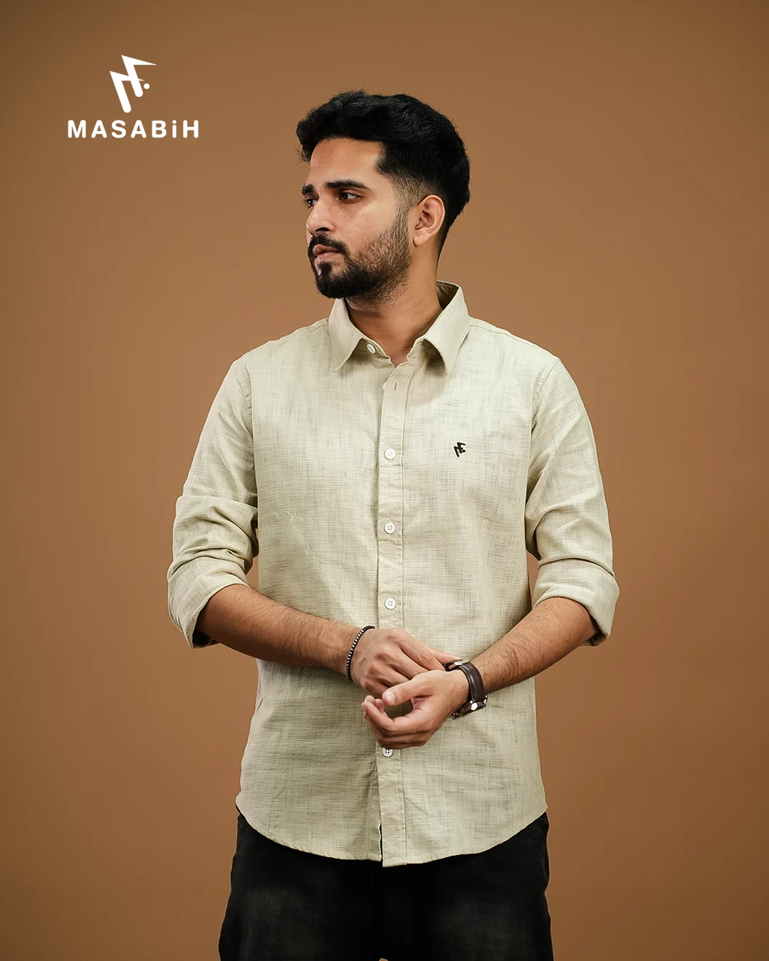 Masabih_Shirt-photos-42.1 Solid Cotton Satin Linen - Image 1